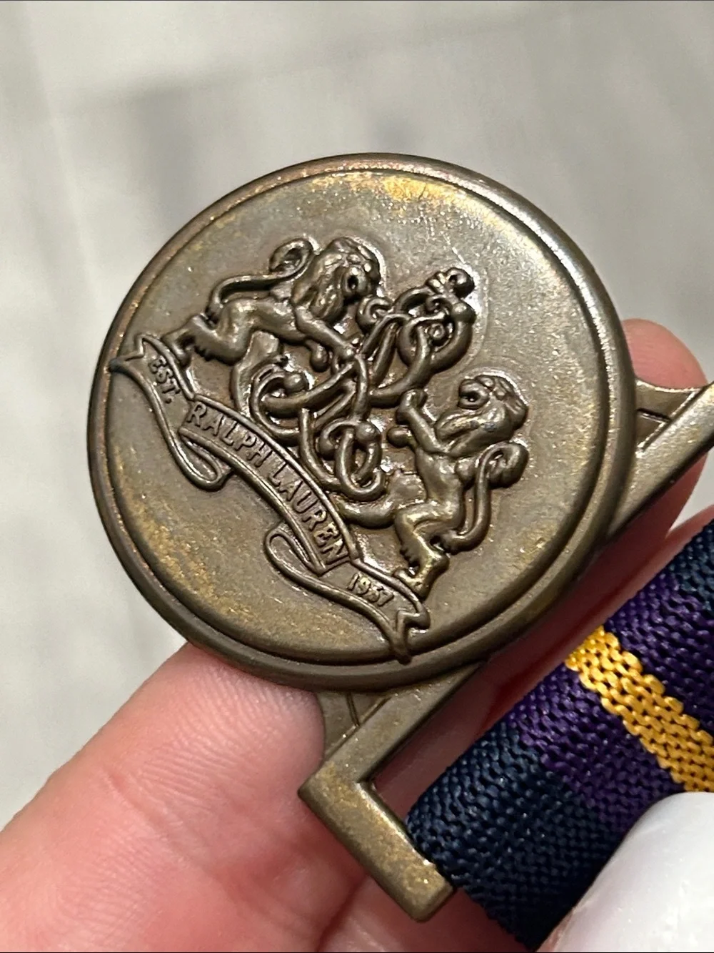 Ralph Lauren Vintage Navy Web Belt with Stripe and Brass Crest Buckle Boys 3T